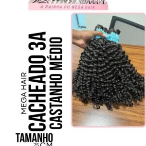 Mega Hair Cabelo Humano Cacheado Castanho Médio 75cm 100 gramas Cacho 3A