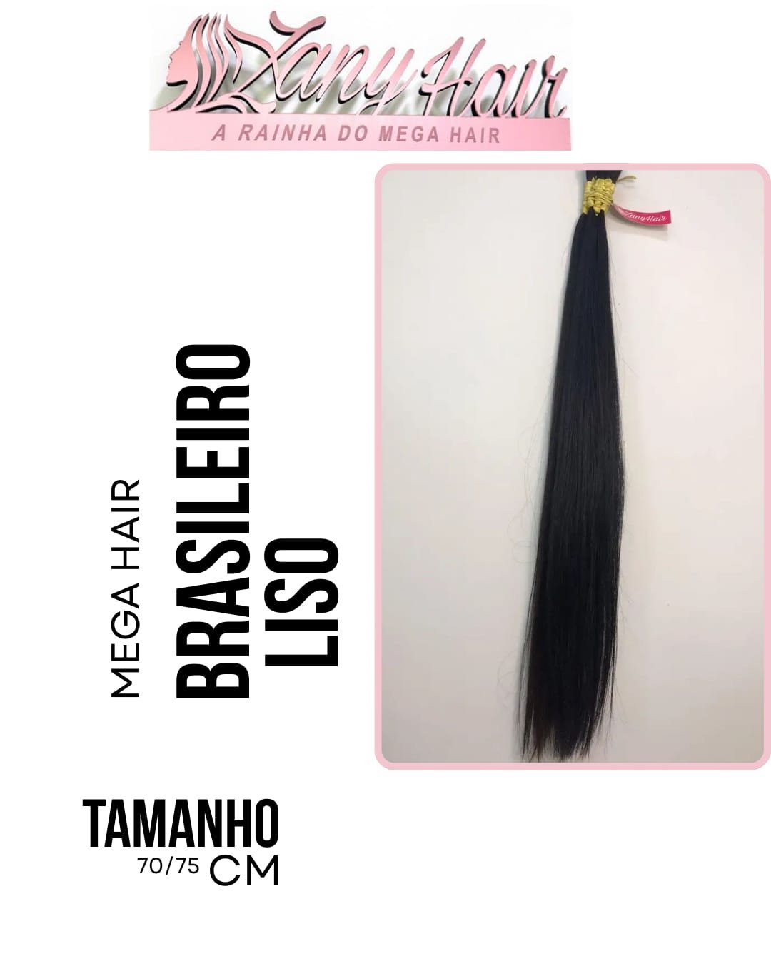 Mega Hair Cabelo Humano Brasileiro Liso Preto 70-75cm 100 gramas