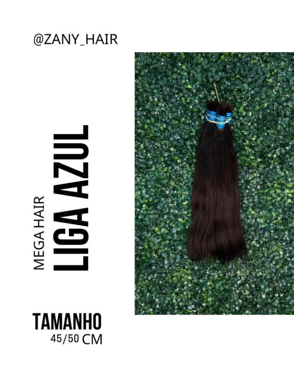 Mega Hair Cabelo Humano Indiano Liga Azul Liso Castanho Médio 45-50cm 100 gramas Classe A
